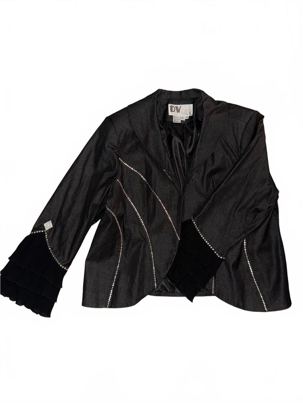 Vintage Women's DV Jeans by Donna Vinci Black Embellished Denim Jacket Size 22